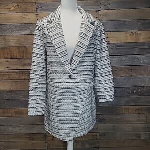 Bagatelle Tweed 2pc Skirt Blazer Set Black White Metallic Wool Clueless Sz Med